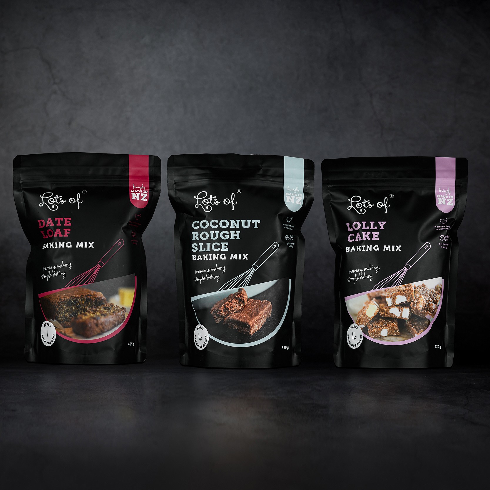 Flexi 3 Pack - Premium 1 Lots of Baking Mixes Flexi 3 Pack Premium featuring Date Loaf, Coconut Rough Slice and Lolly Cake baking mixes.