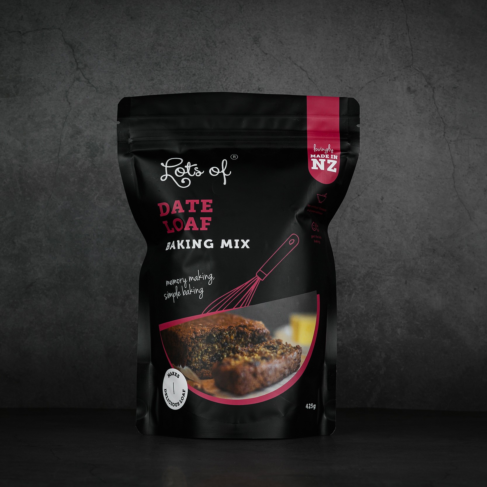 Date Loaf Baking Mix 5 Lots of Baking Mixes Date Loaf Baking Mix pouch, New Zealand made baking mix for easy homemade date loaf.